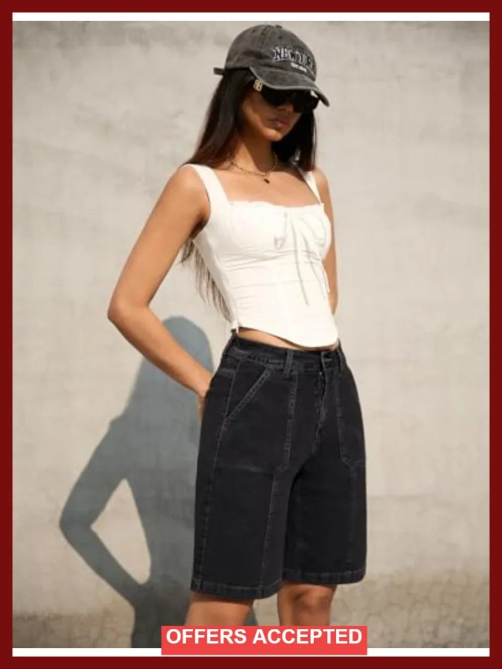 High Waist Bermuda Denim Shorts with Pockets Long Knee Length Summer Jean Shorts